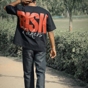 BNGRBL Risk Takers oversized unisex black graphic t-shirt with bold back print
