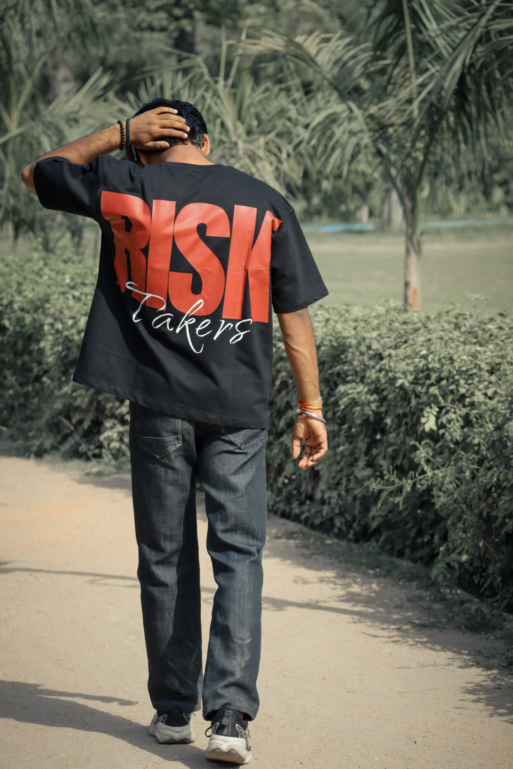 BNGRBL Risk Takers oversized unisex black graphic t-shirt with bold back print